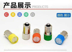 E10 BA9S screw LED indicator light bulbs in multiple colors including red, yellow, blue, green, and white.