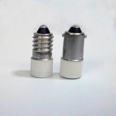 E10 screw LED indicator light bulbs with metal and white bases for 24V instruments
