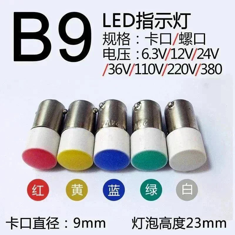 BA9S LED indicator bulb with bayonet base in red yellow and white colors for 12V 24V 220V instruments