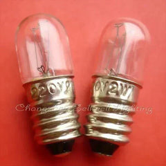 220V 2W E10 base miniature bulbs with clear glass indicator lights on red background