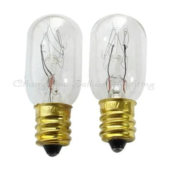 Set of 10 miniature light bulbs E12 base 240V 15W T20x48mm clear glass filament bulbs