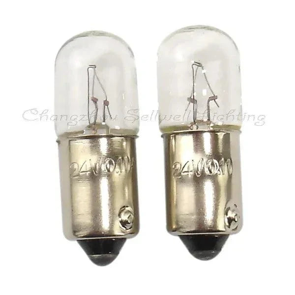 Pair of 24V 0.11A BA9S miniature bulbs with clear glass and metal base