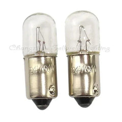 Pair of 24V 0.11A BA9S miniature bulbs with clear glass and metal base
