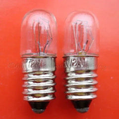 Two 110V 2W E10 base miniature bulbs on orange background