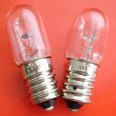 two 24v 15w miniature bulbs with e14 base on red background