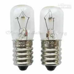 Two clear glass miniature lamps lighting with E14 base and metal screw fittings, 24/30V, 6/10W power bulbs A368 model.