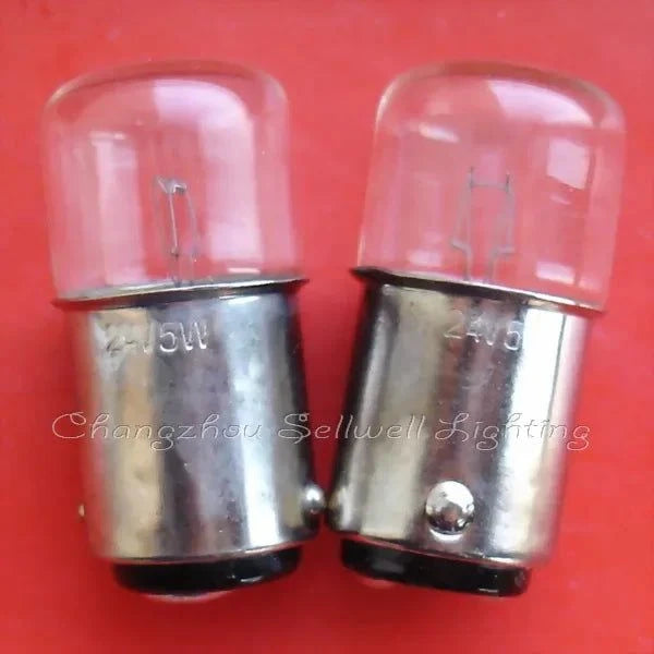 Set of 10 miniature 24v 5w ba15d t16x35 bulbs with clear glass and metal base