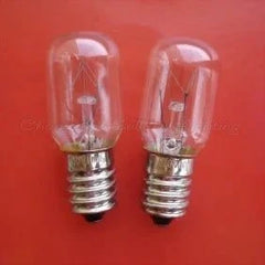 Two miniature light bulbs 110V 10W with E14 base on red background