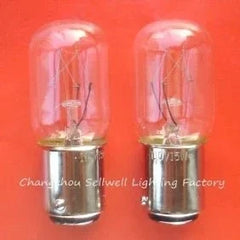 Pair of 110V 15W BA15D miniature indicator bulbs on red background