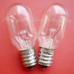 Two clear 120V 10W E12 base miniature bulbs on a red background