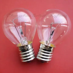 Two 110V 40W E17 miniature lamps with clear glass bulbs on a red background