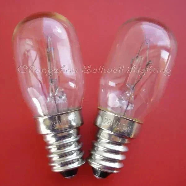 Set of 10 miniature 28v 10w E12 base indicator light bulbs T20x48
