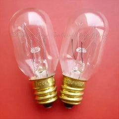 Two 120V 10W E12 base miniature lamps on red background