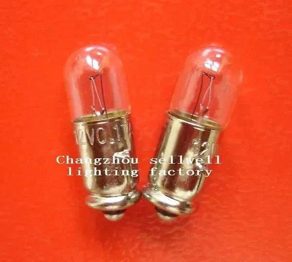 Miniature 12v 2w ba7sx21 miniature indicator bulbs with clear glass and metal base on orange background