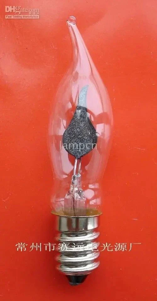 Indicator bulb pilot light indicator lamp e14 220v flame-shaped with metal base on red background