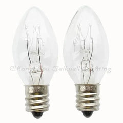 Two clear miniature C7 bulbs 220V 5W with metal screw bases