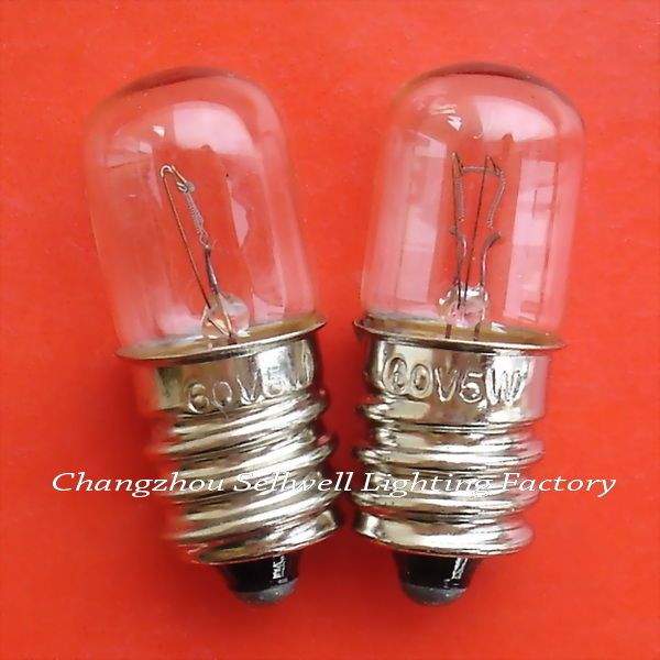Two small E12 screw base indicator bulbs with clear glass and 60V 5W rating on red background