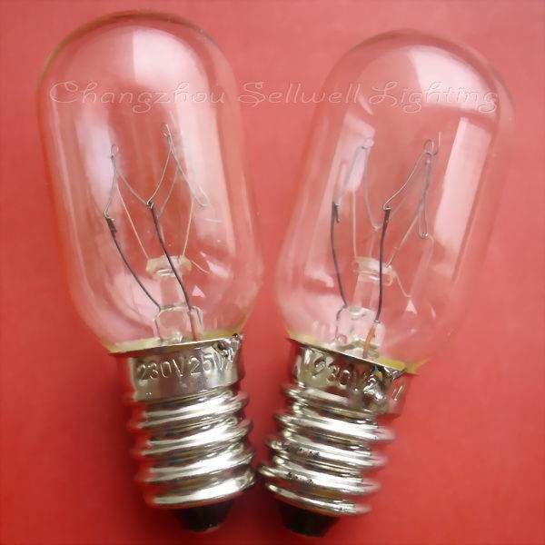 Pair of E14 transparent spiral old screw indicator bulbs on red background
