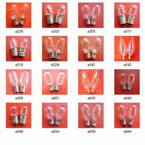 Set of 10 E12 lamp holders with various small instrument bulb indicators for 12v to 220v screw light applications