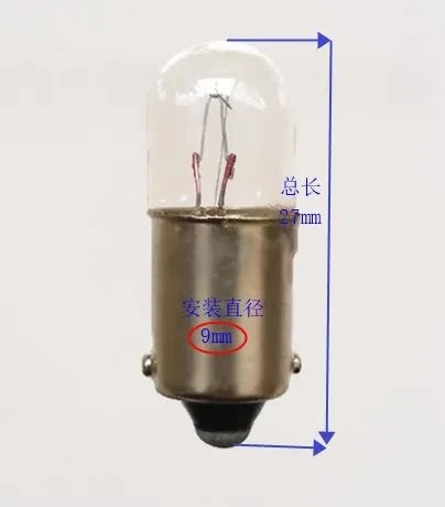 Screw and bayonet lamp with 27mm length and 9mm diameter, suitable for 1.5V to 6.3V, 0.15A to 0.5A, 1W to 6W applications.