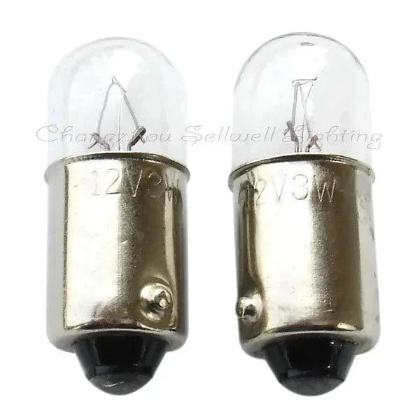 12V 3W miniature light bulbs with Ba9s base, T10x23 size, pack of two