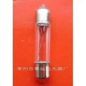Auto lamp 24v 1.5w 6x31 B040 halogen bulb with metal caps on red background