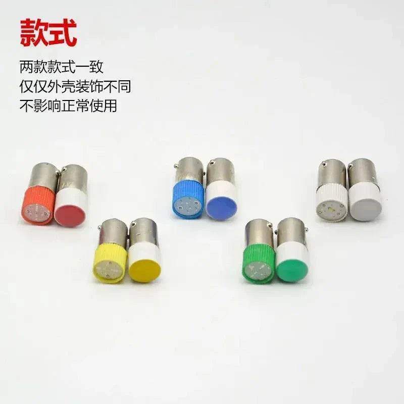 Set of 10pcs BA9S LED lamp bead indicator bulbs with various colored caps and metal bayonet bases for 6.3v to 380v use
