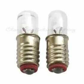 Set of 10 miniature 2.5V 0.1A E5x15 small indicator light bulbs with metal base and clear glass top