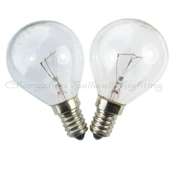 Two clear 40W E14 miniature light bulbs 230V G45 with visible filaments