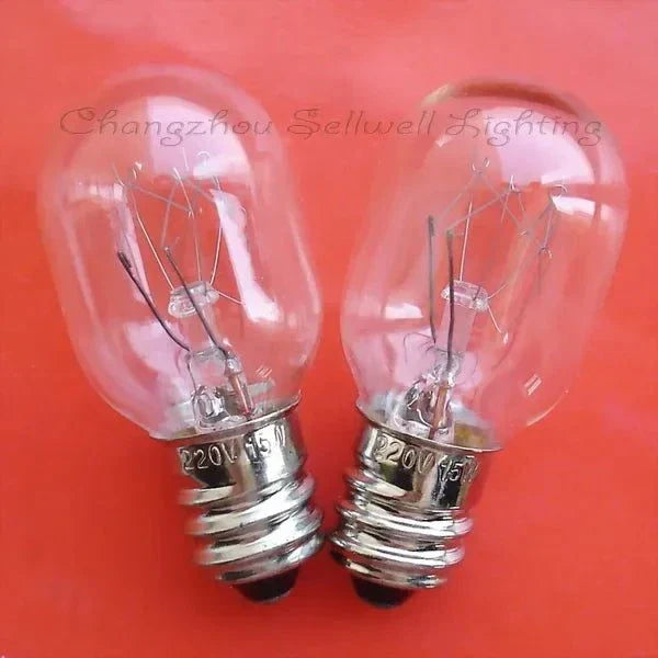 Two clear miniature lamps 220v 15w E12 base on red background by Changzhou Sellwell Lighting