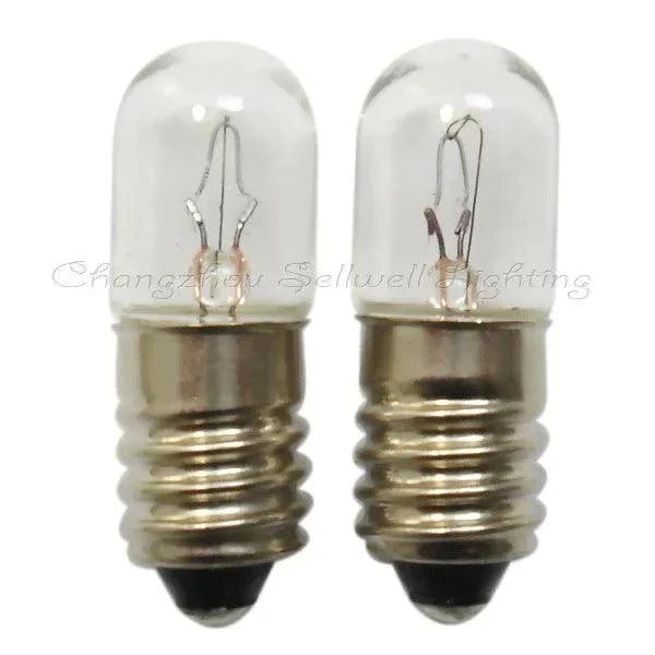 Pair of miniature 12v 5w E10 base lamps, clear glass with metal screw base, 10mm diameter and 28mm length.