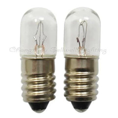 Pair of miniature 12v 5w E10 base lamps, clear glass with metal screw base, 10mm diameter and 28mm length.