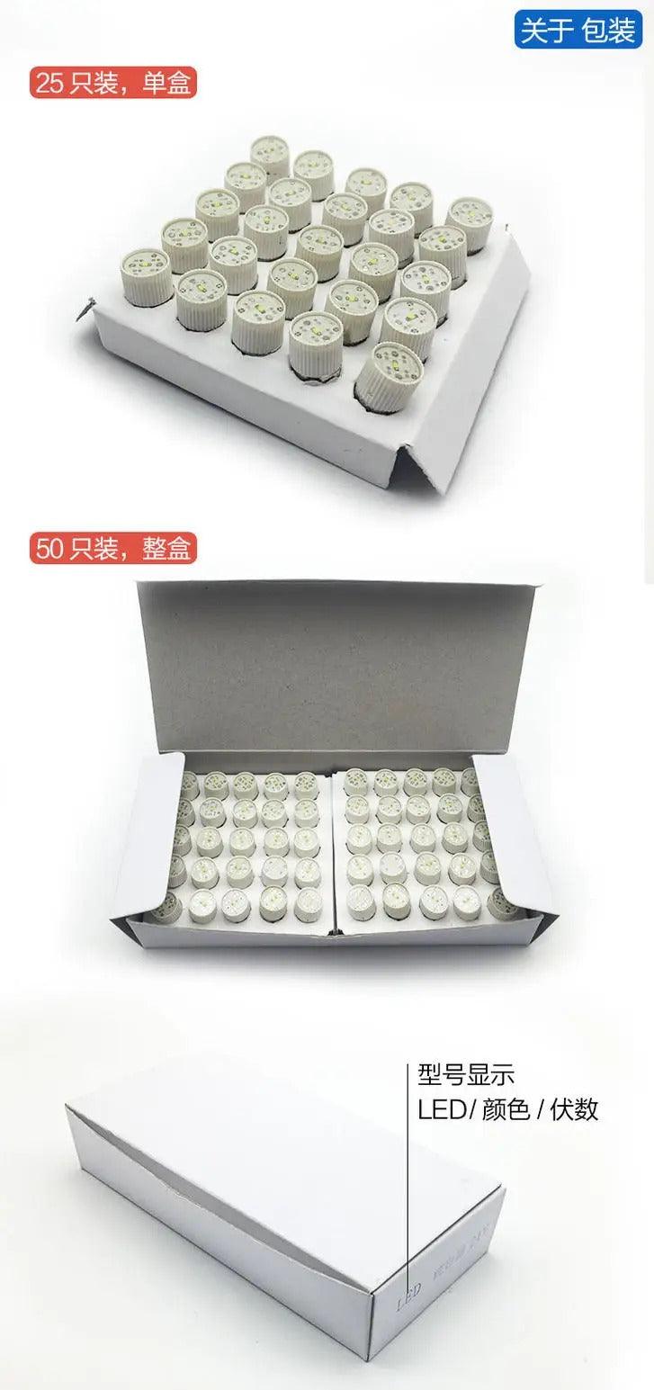 E10 BA9S screw LED indicator light bulbs in bulk packaging with multiple white LED units